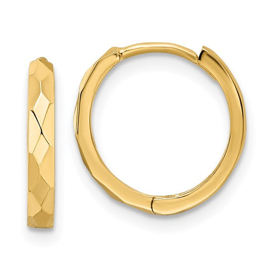 Polished Faceted Hinged Hoop Earrings in 14 Karat Yellow Gold