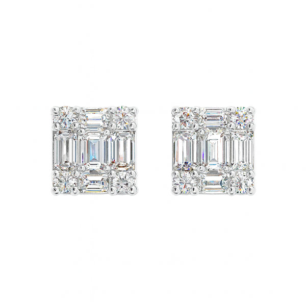 0.51 Carat Natural Diamond Square Diamond Stud Earrings in 14 Karat White Gold