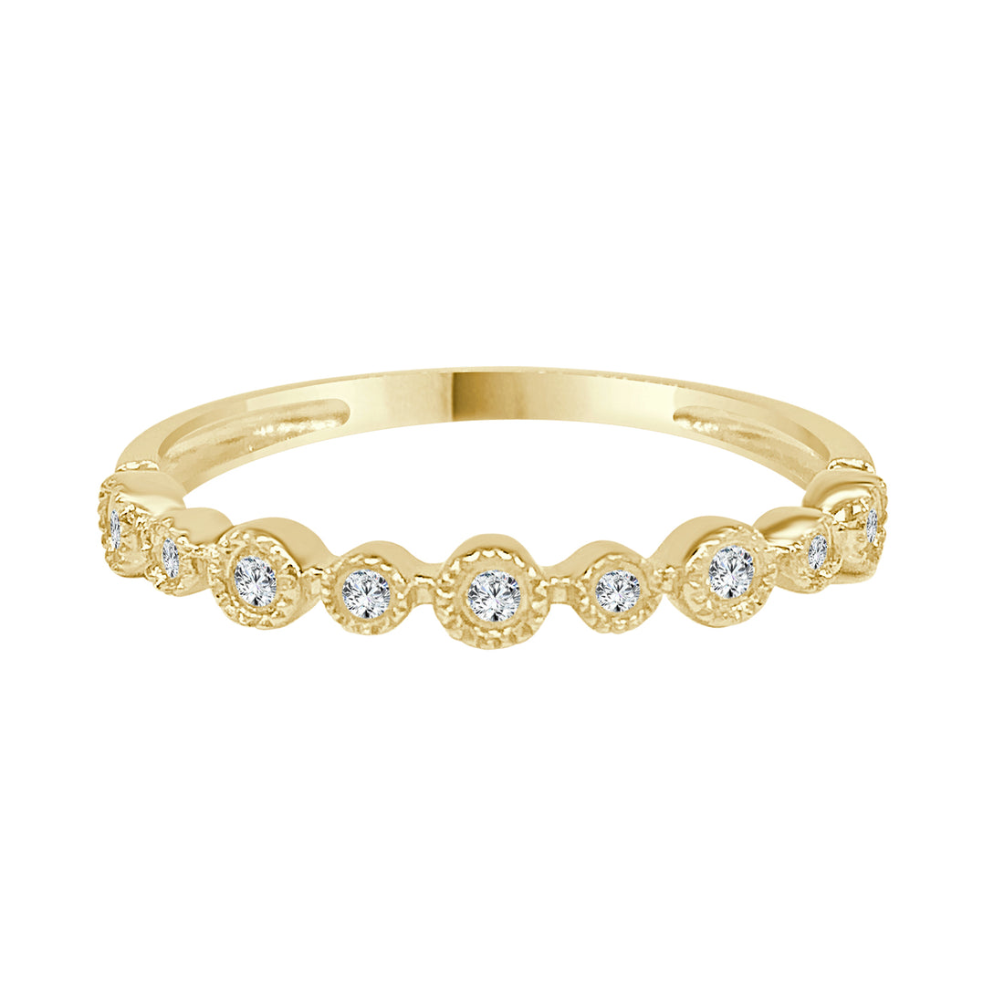 10K Yellow Gold Milgrain Bezel Wedding Band with 0.10ct Natural Diamond