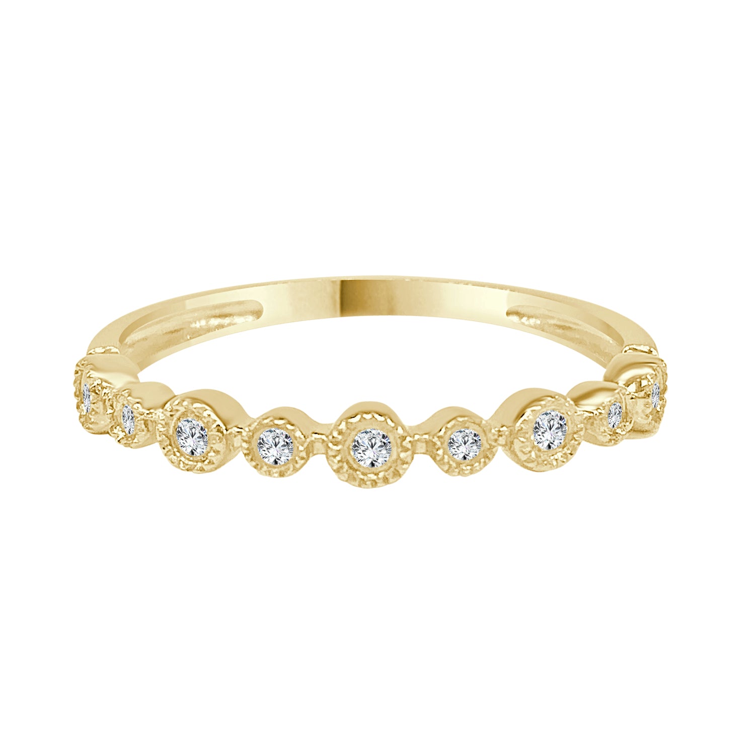 Milgrain Bezel Wedding Band in 10 Karat Yellow Gold with 0.10 Carat Natural Diamond