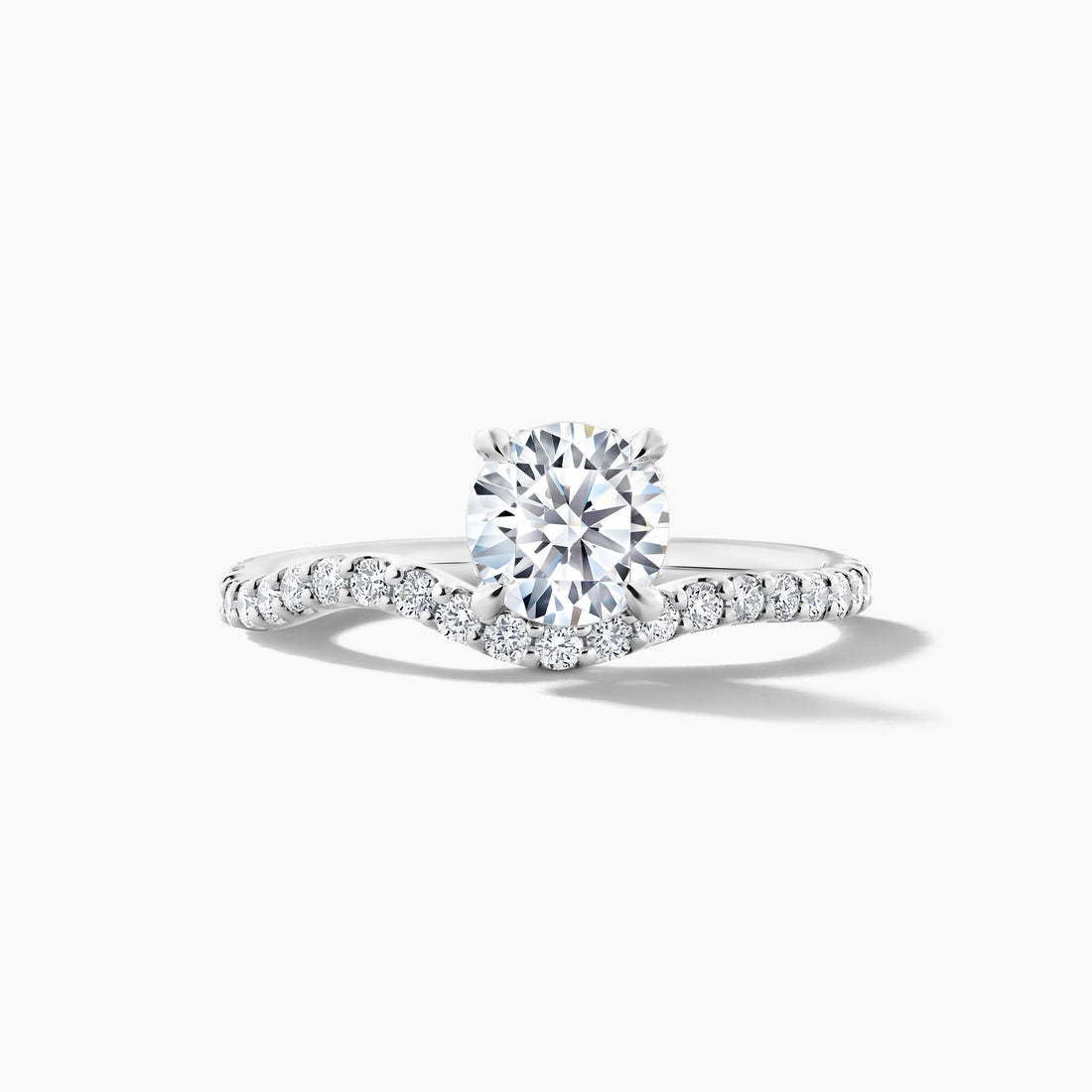Platinum Off-Center Round Brilliant Cut Engagement Mounting with SMP Wave Shank