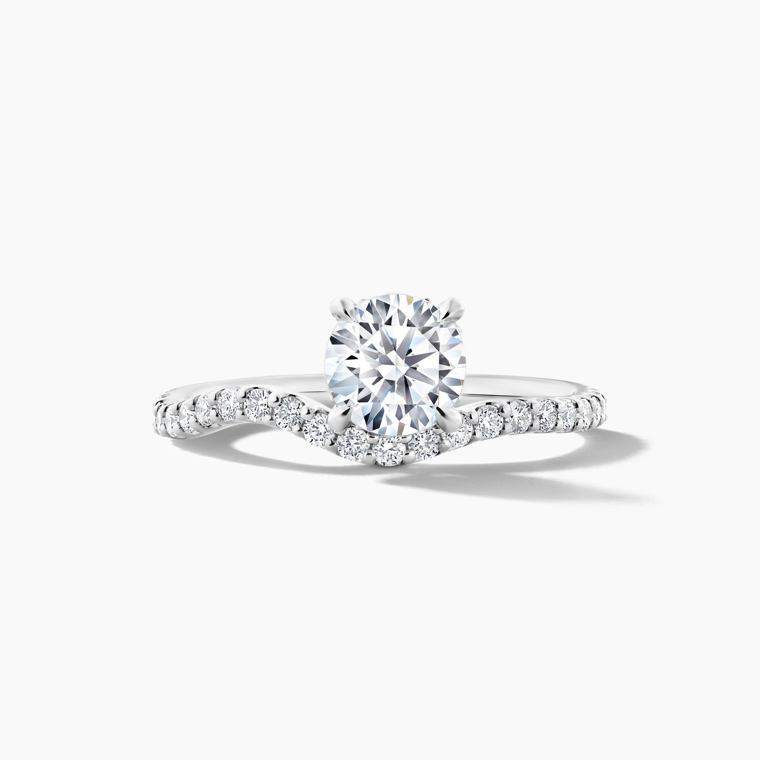 Platinum Off-Center Round Brilliant Cut Engagement Mounting with SMP Wave Shank