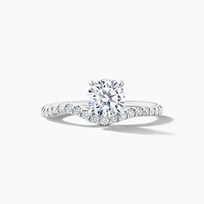 Platinum Off-Center Round Brilliant Cut Engagement Mounting with SMP Wave Shank