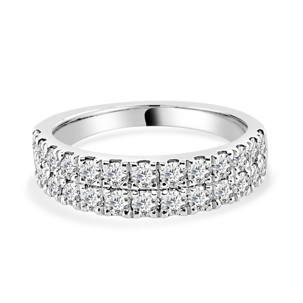 10K White Gold Double Row Diamond Wedding Band - 1.28 ct Round Natural Diamond