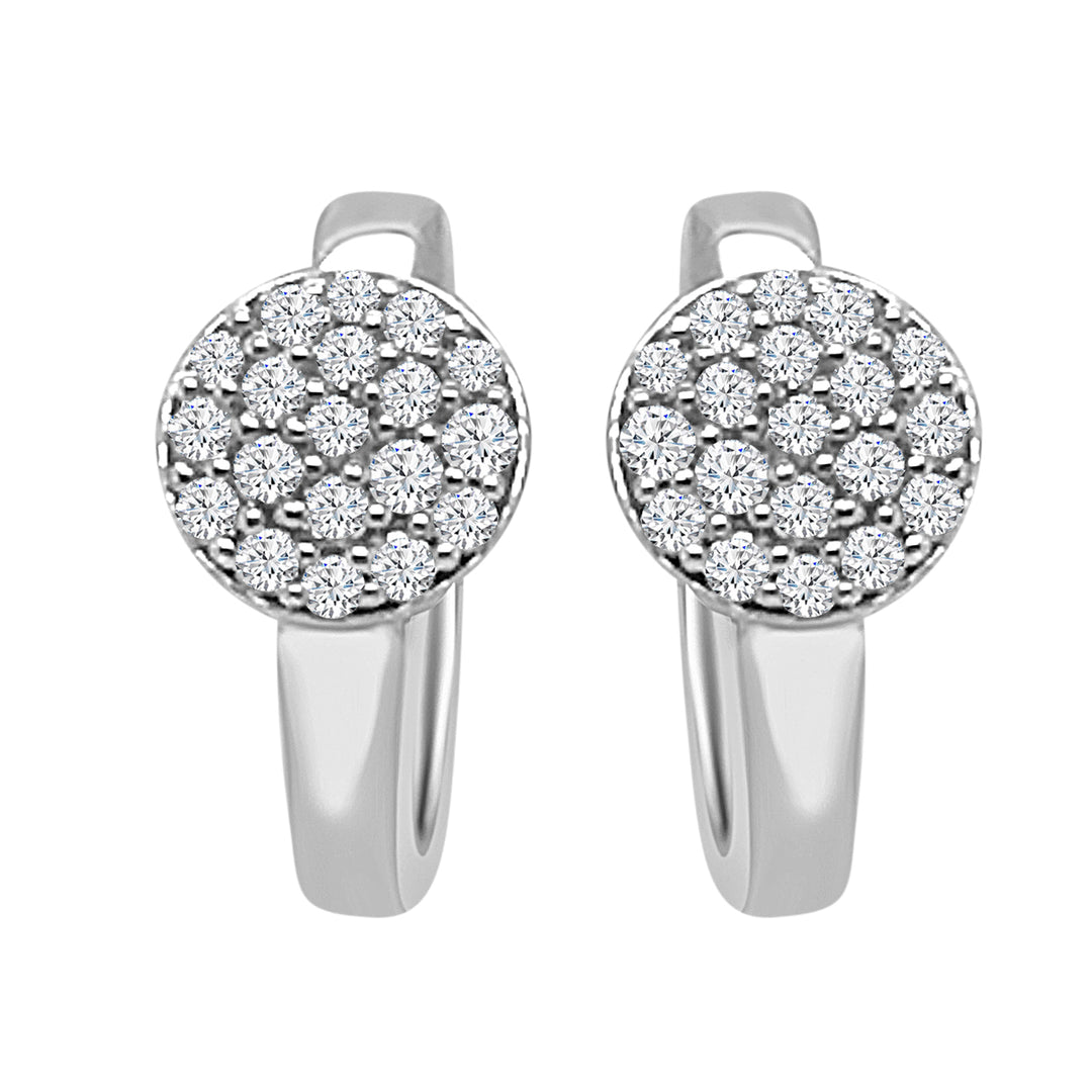 Dazzling Diamond Circle Pave Huggie Earrings in 10 Karat White Gold (0.27 ct)