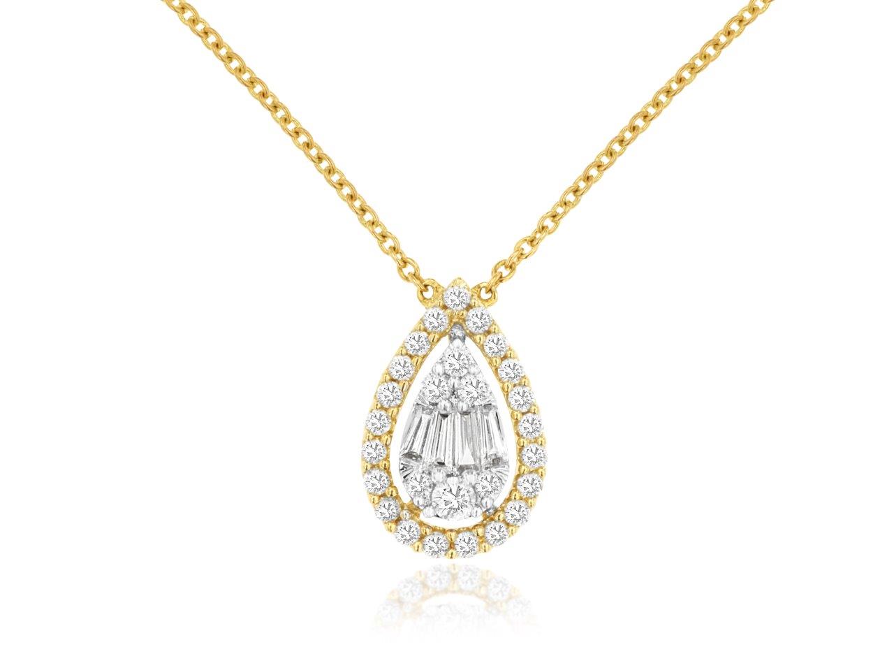 Pear Shaped Mosaic Diamond Necklace in 14K Yellow Gold with Cable Chain