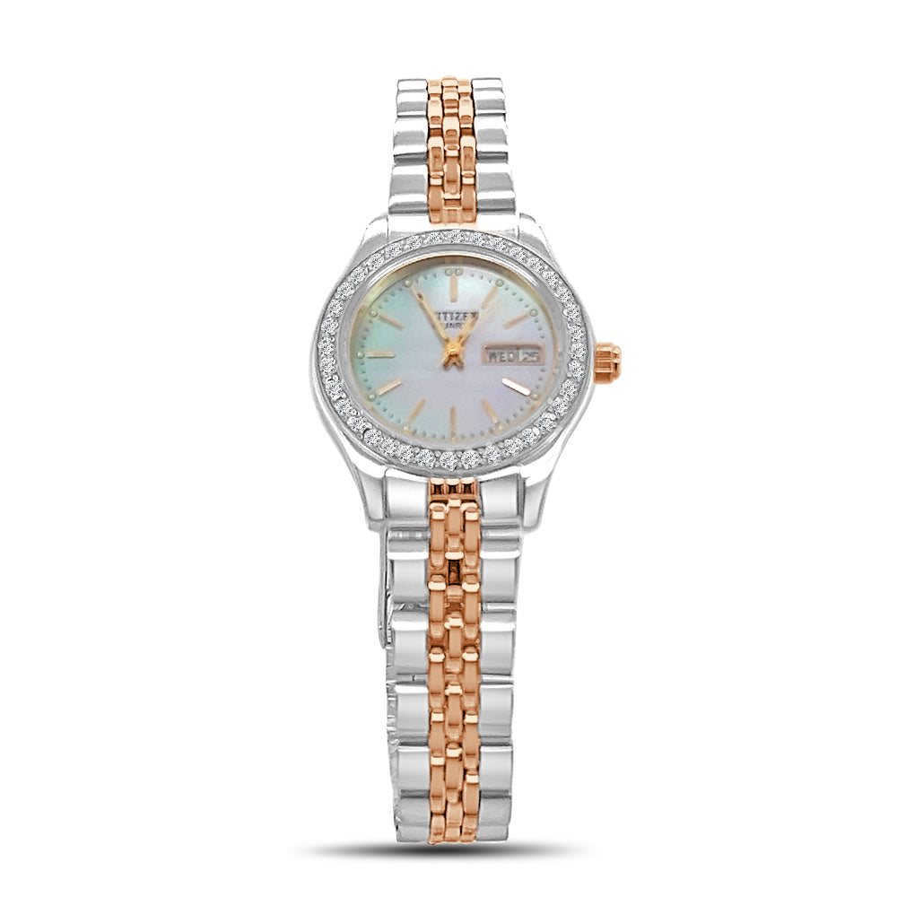 Citizen Ladies Quartz MOP Dial Stainless Steel Watch with Crystal Bezel