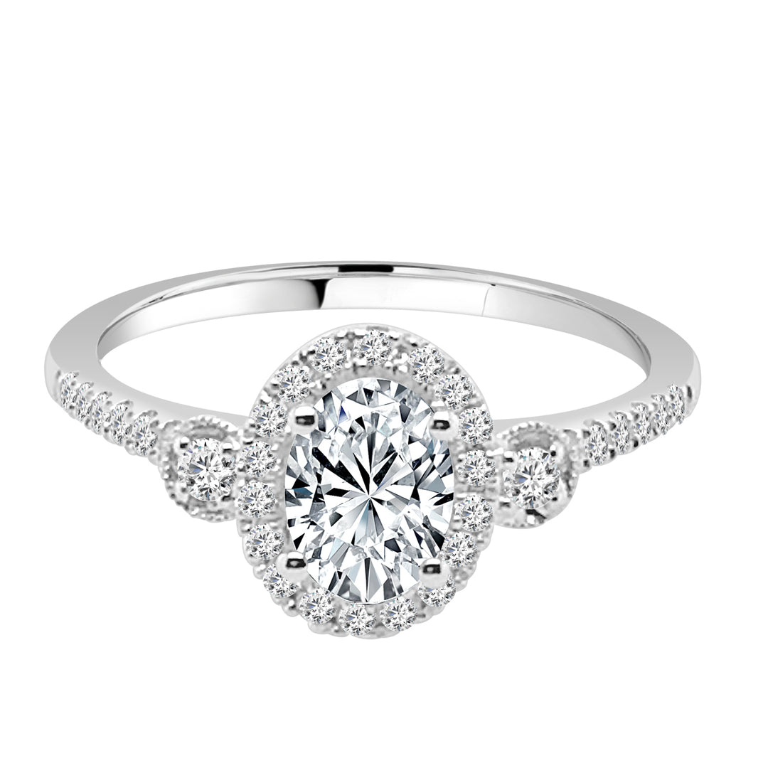 Sparkling Harmony: 14 Karat White Gold Oval Halo Engagement Ring with Natural Diamonds