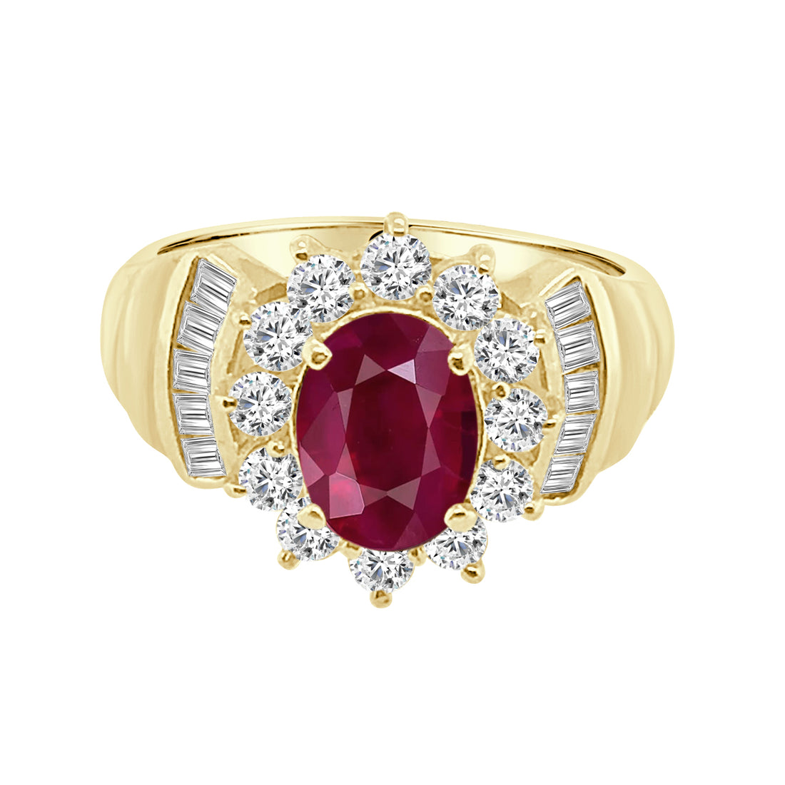 14 Karat Yellow Gold Ruby Oval Shape Ring - 1.50 Carats