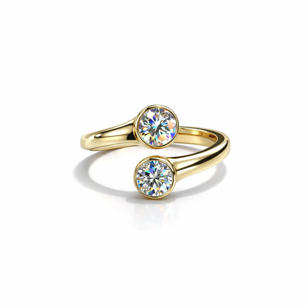 14K Yellow Gold Bypass Ring with 0.70 Carat Natural Diamond in Round Shape