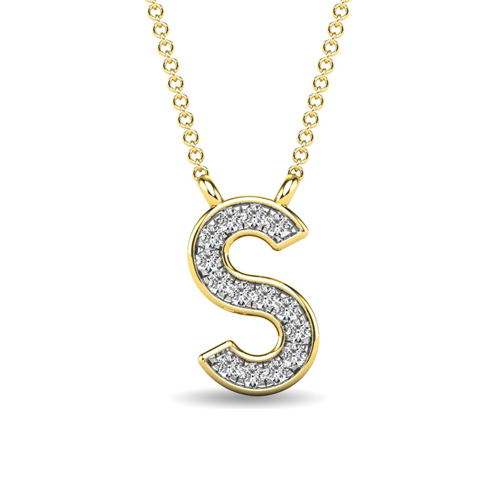 Personalized Initial S Necklace in 10 Karat Yellow Gold with Natural Diamond Accent