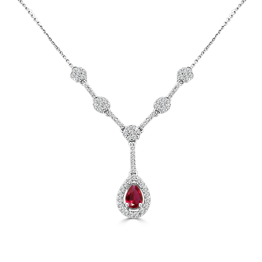 Dazzling Ruby and Diamond 14K White Gold Pear Shape Necklace - 0.50 ct