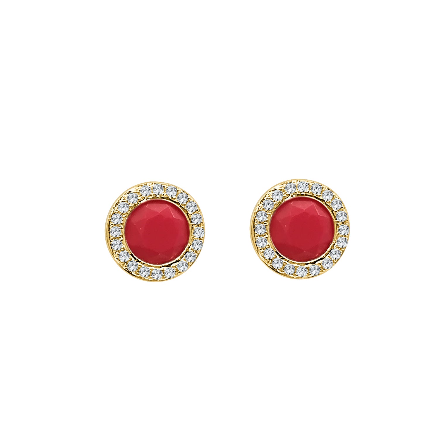 14 Karat Yellow Gold Halo Stud Earrings with 1.04 ct Coral Gemstone