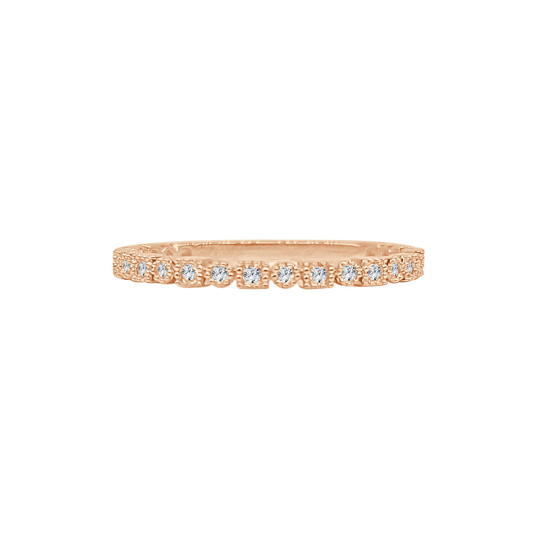 18 Karat Rose Gold Rd/sq Milgrain Wedding Band with 0.09 Carat Natural Diamond