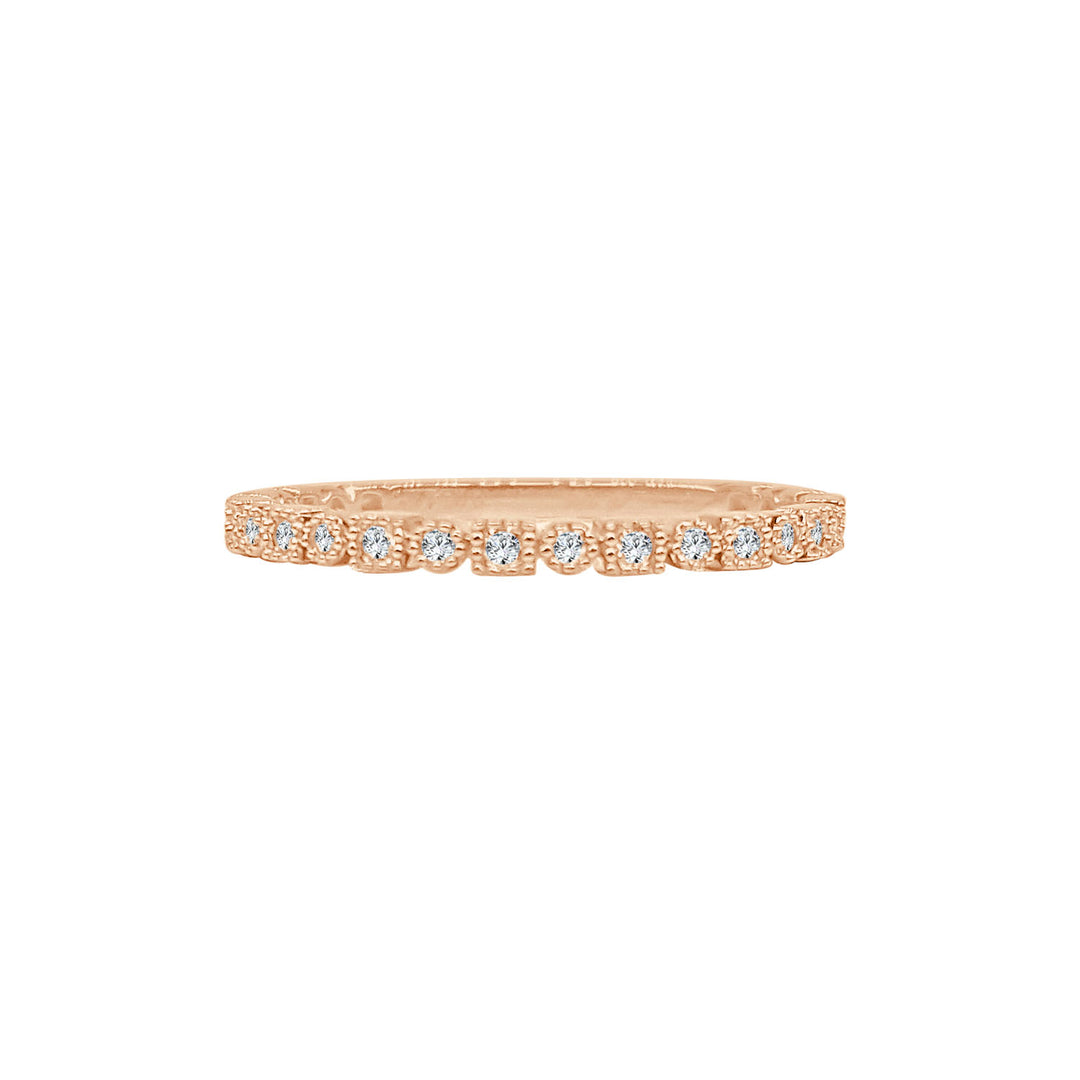 18 Karat Rose Gold Milgrain Wedding Band with Natural Diamond Accents