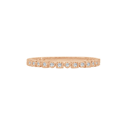 18 Karat Rose Gold Wedding Band with Milgrain Detail and 0.09 ct Natural Diamond