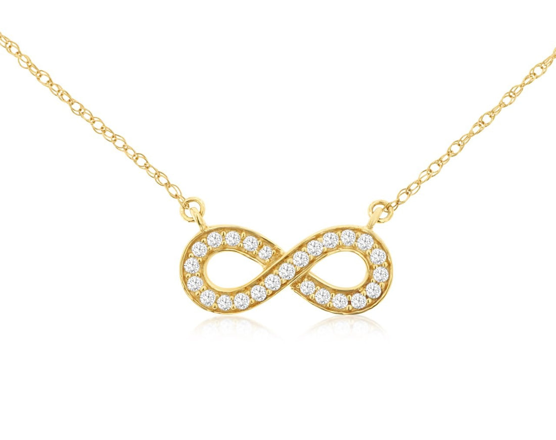 14 Karat Yellow Gold Infinity Cable Necklace with Natural Round Diamond - Only Diamond Stationary
