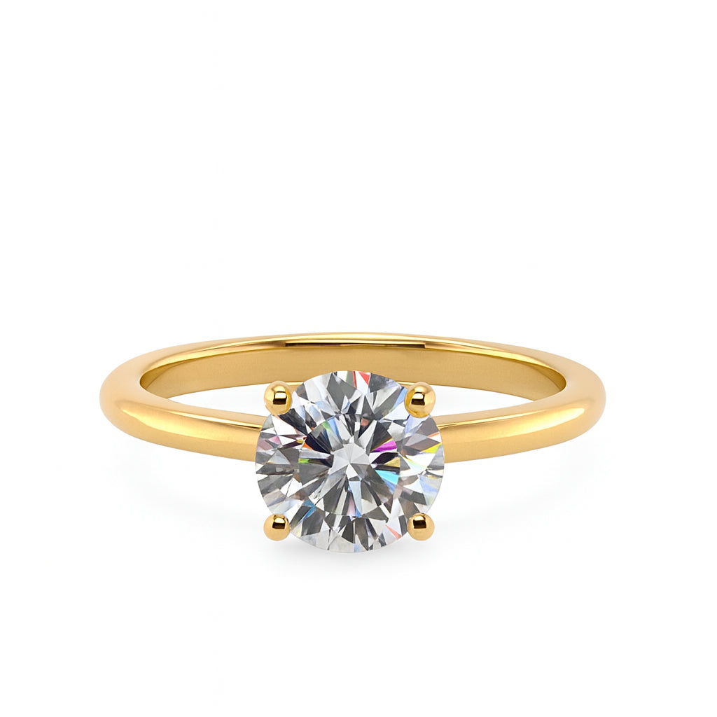 14K Yellow Gold Round Brilliant Cut Lab Diamond Solitaire Engagement Ring