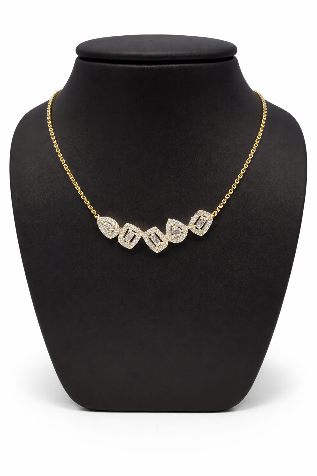 14K Yellow Gold Necklace with Multi-Shape Curved Natural Diamond Pendant (0.55 CT)