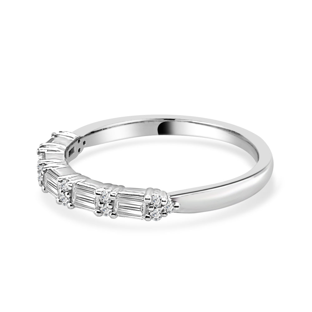 14K White Gold Emerald Cut and Round Diamond Wedding Band with 0.55 Carat Natural Diamonds