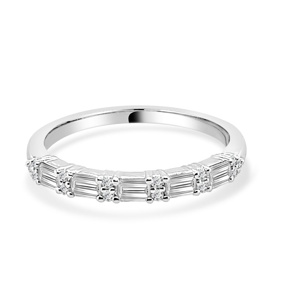 14K White Gold Emerald Cut and Round Diamond Wedding Band with 0.55 Carat Natural Diamonds