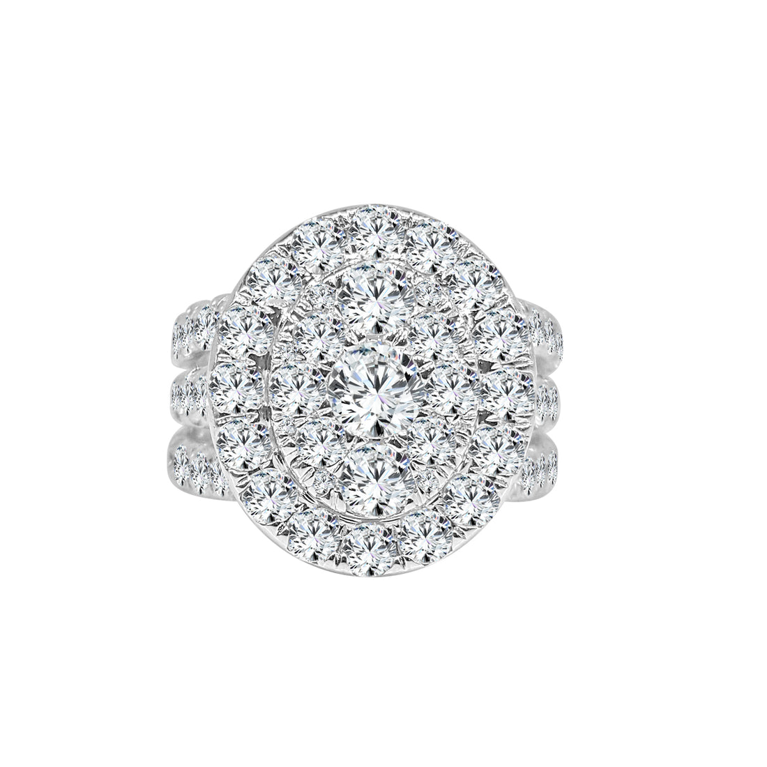 Sparkling Elegance: 18 Karat White Gold Oval Cluster Engagement Ring featuring a 4.02 carat Natural Diamond