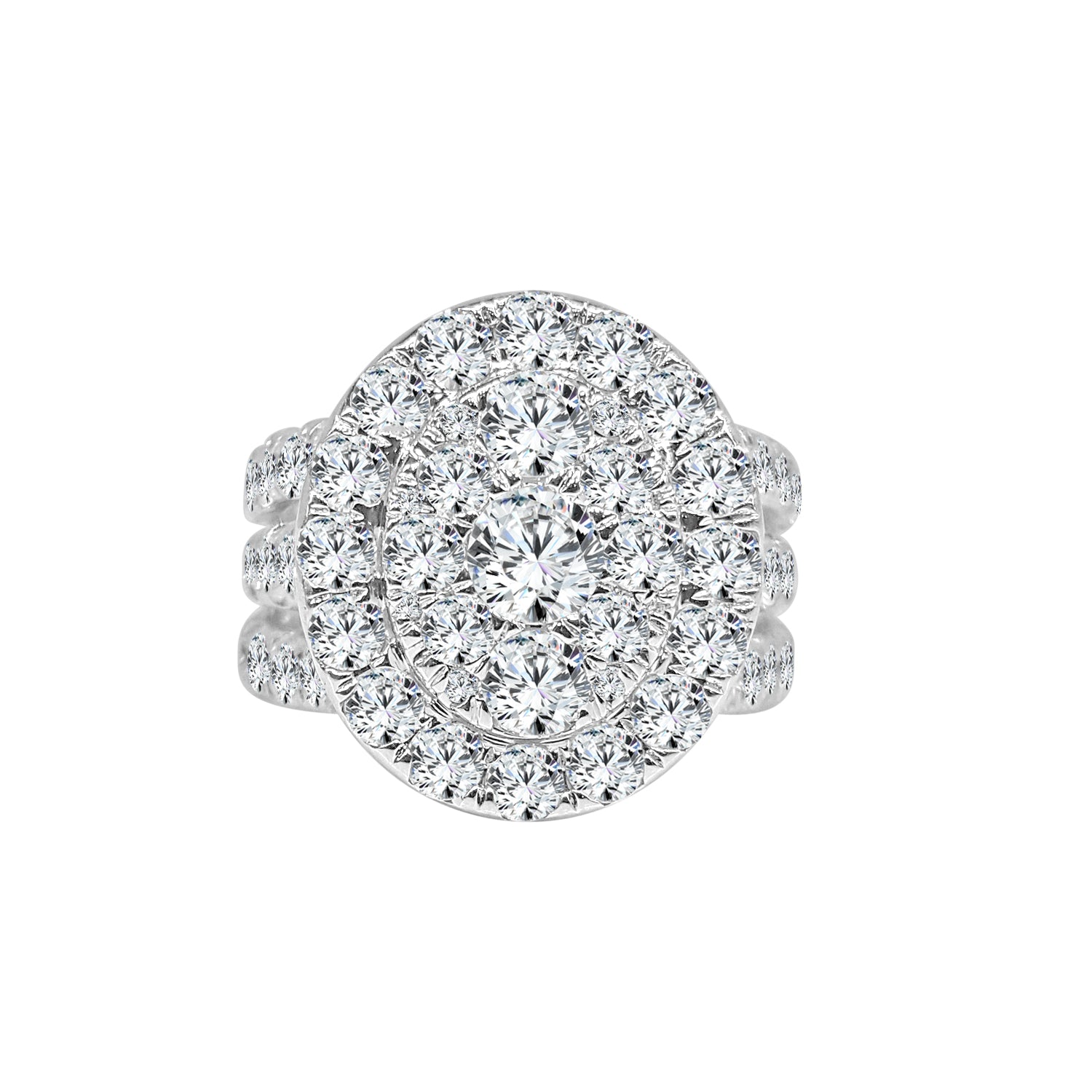 Glamorous Oval Cluster Engagement Ring in 18 Karat White Gold with 4.02 Carat Natural Diamond