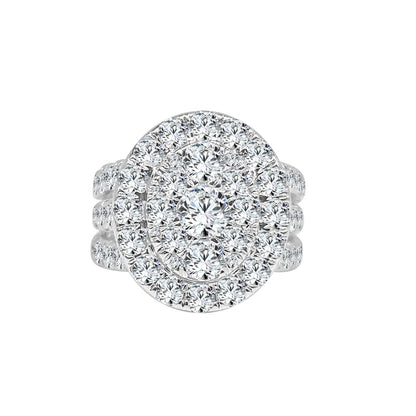 Glamorous Oval Cluster Engagement Ring in 18 Karat White Gold with 4.02 Carat Natural Diamond