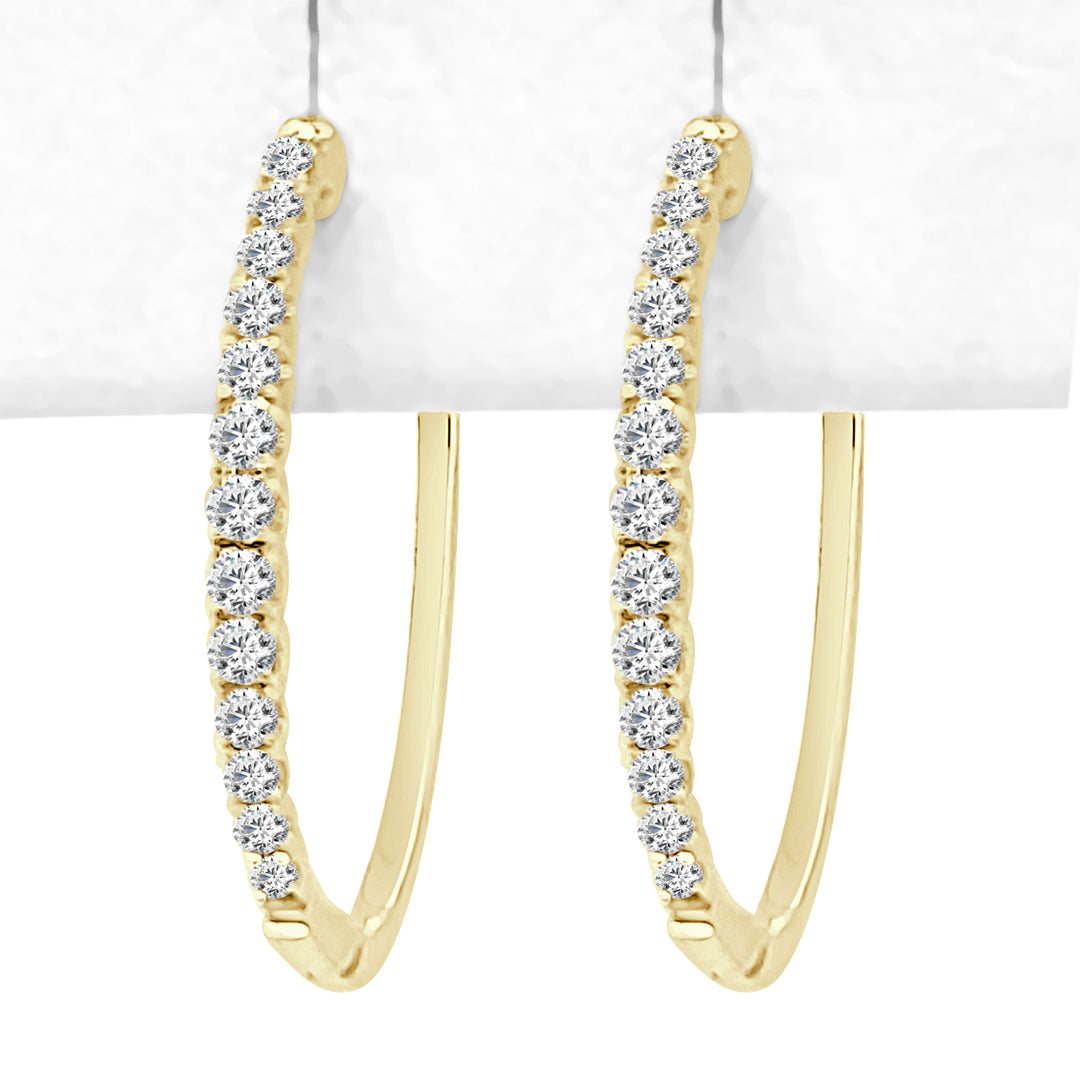 14 Karat Yellow Gold Graduated Oval Earrings with Natural Diamond Accents