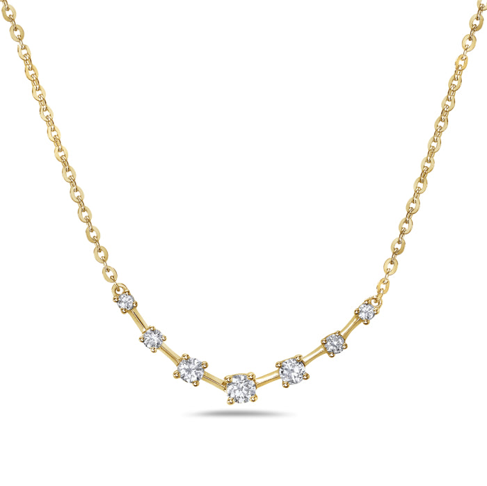 Dazzling Diamonds: 14K Yellow Gold Round Shape Natural Diamond Stacking Necklace