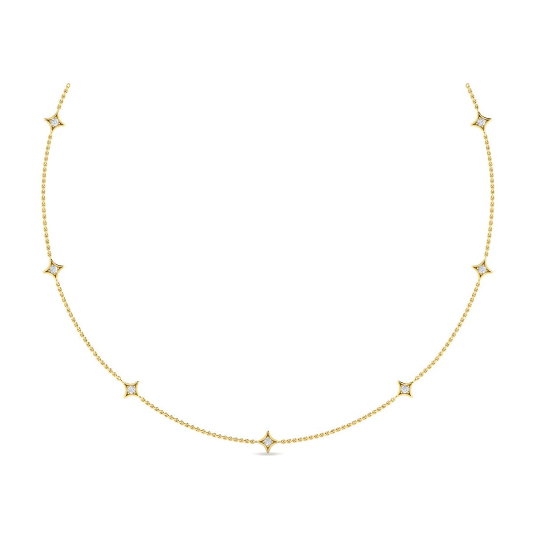 Stellar Sparkle: 14K Yellow Gold Necklace with Natural Diamond Star