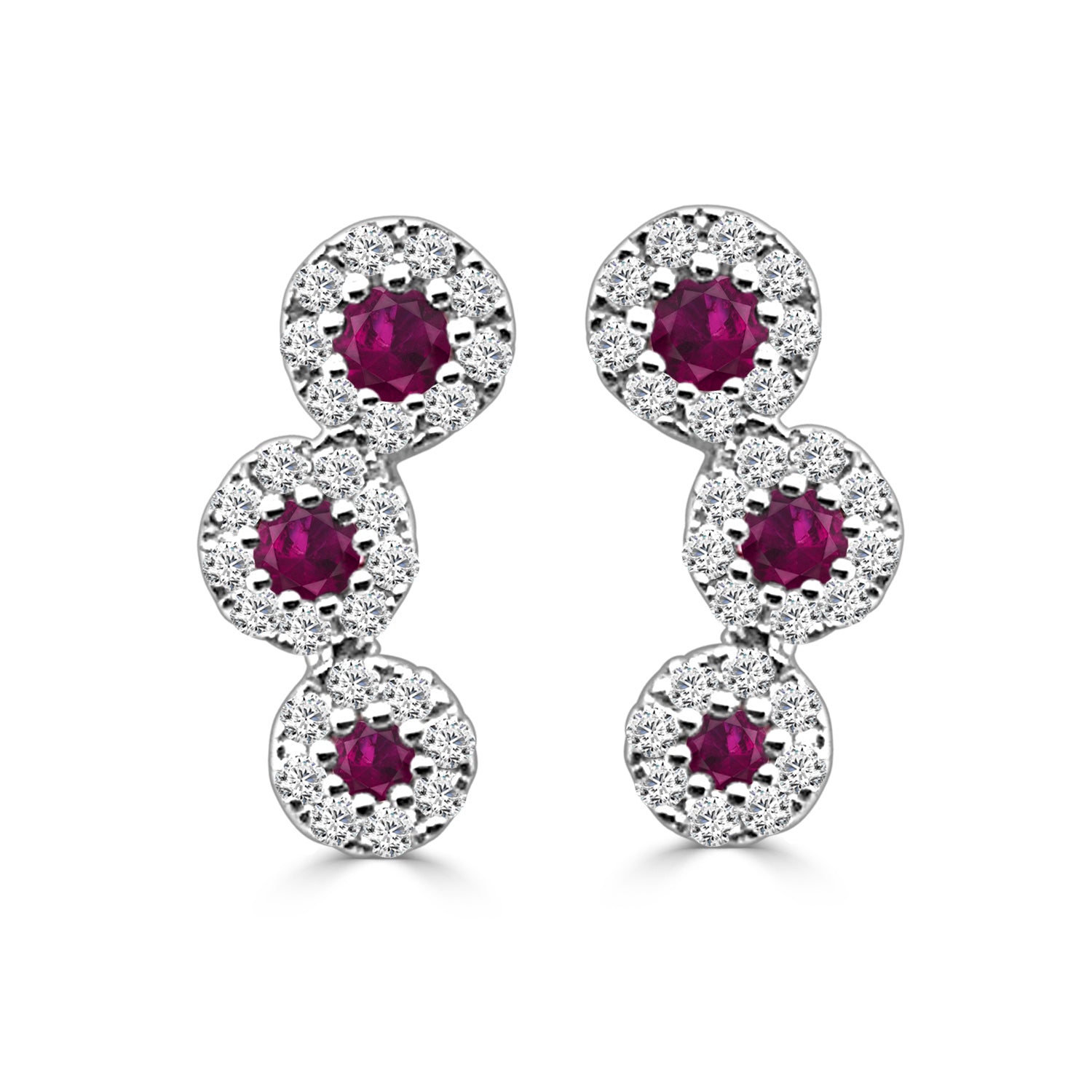 14 Karat White Gold Ruby Earrings - 0.35 Carat Sparkling Gemstone Accents