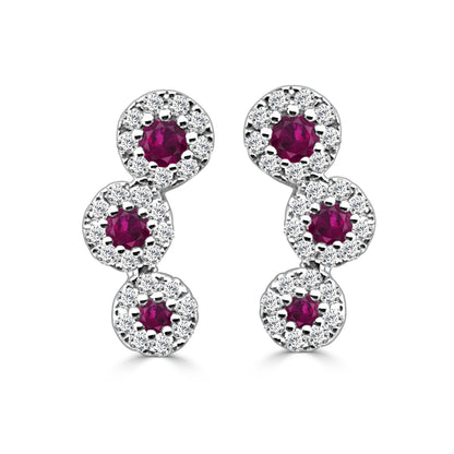14 Karat White Gold Ruby Earrings - 0.35 Carat Sparkling Gemstone Accents
