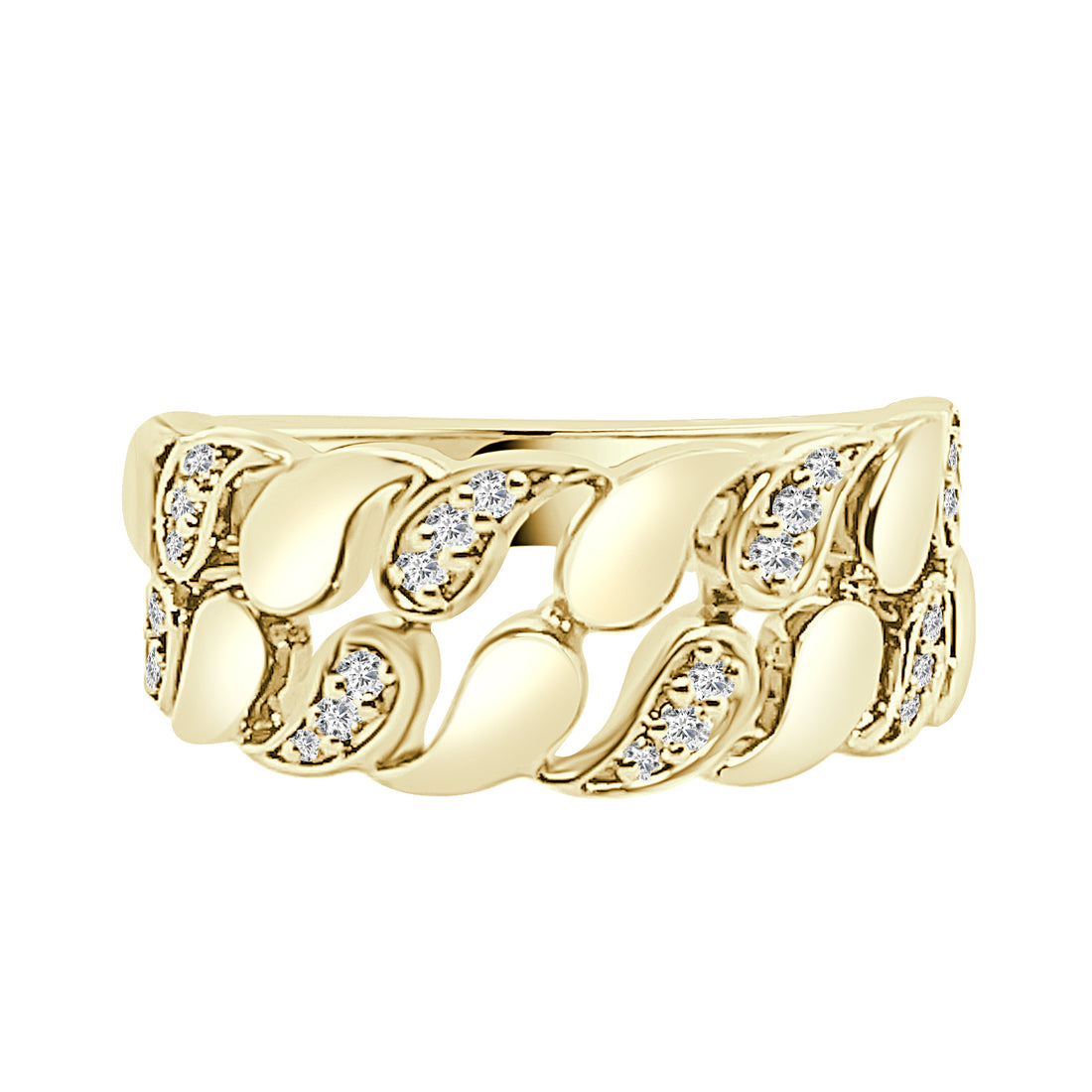 Fancy Open Link 14K Yellow Gold Ring with Natural Diamond 0.14 ct