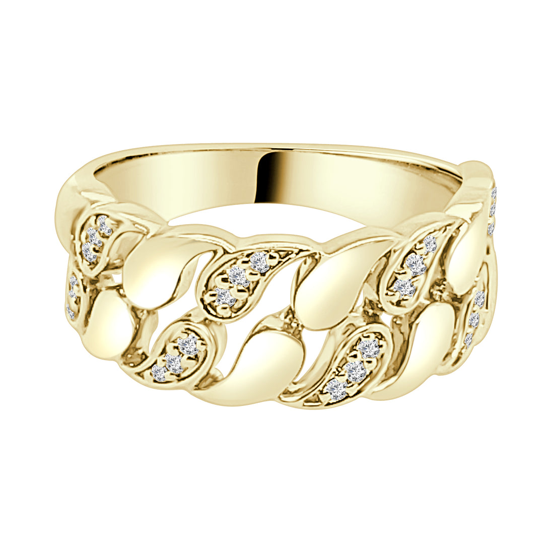 Fancy Open Link 14K Yellow Gold Ring with Natural Diamond 0.14 ct