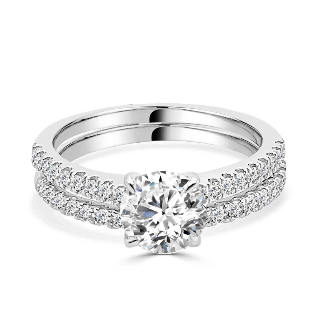 1.00 Carat Round Lab Diamond Wedding Set in 14 Karat White Gold