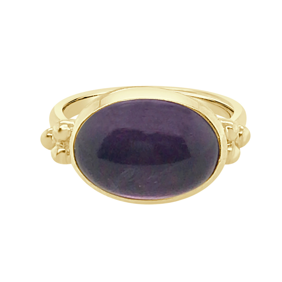 Capri Amethyst Ring in 14 Karat Yellow Gold with 3 Bead Cabochon Design