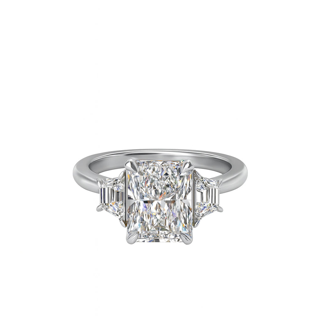 Radiant Trifecta: 14K White Gold 3 Stone Engagement Ring with Lab Diamonds (3.09ct)
