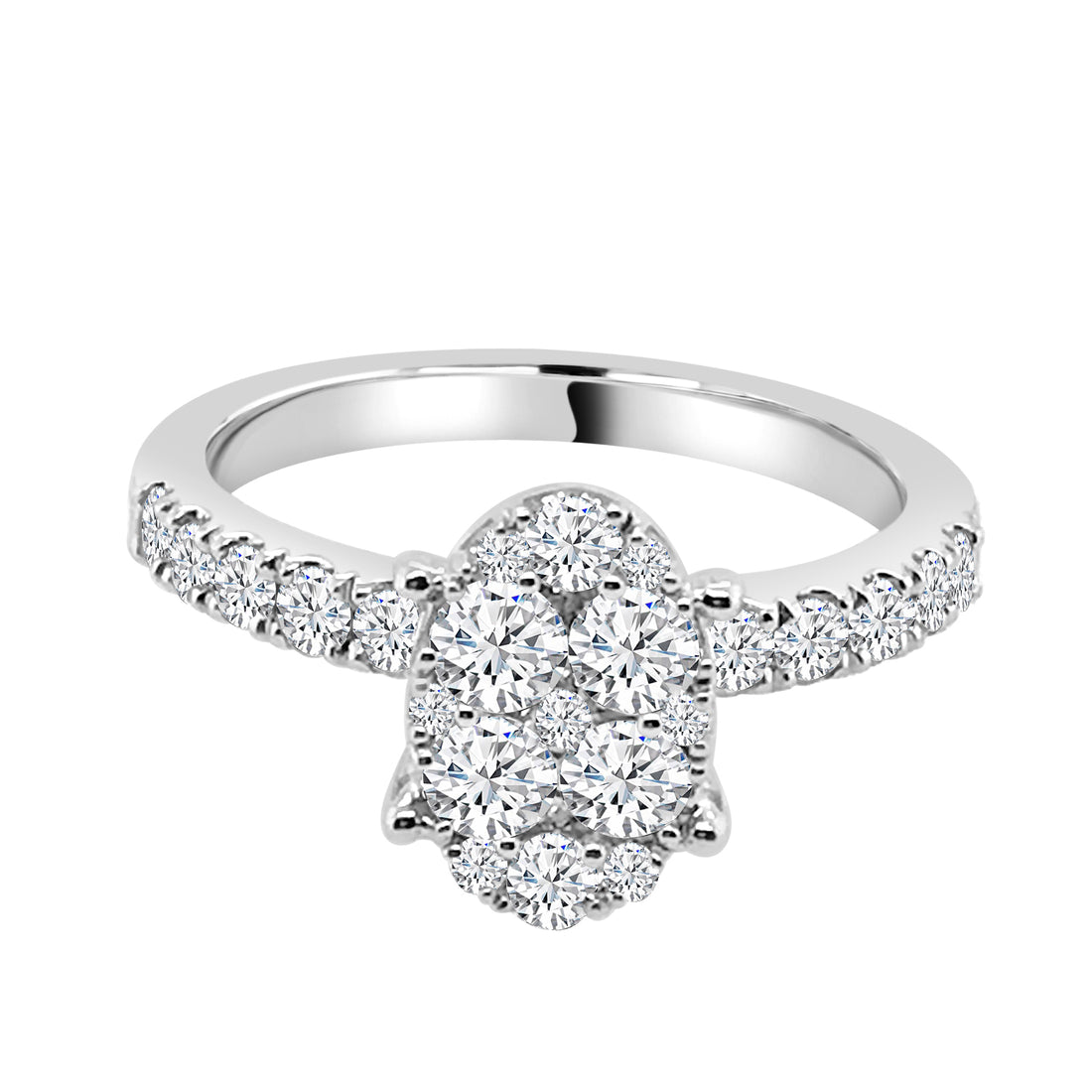 Oval Cluster Natural Diamond Engagement Ring in 10 Karat White Gold - 1.00 ct