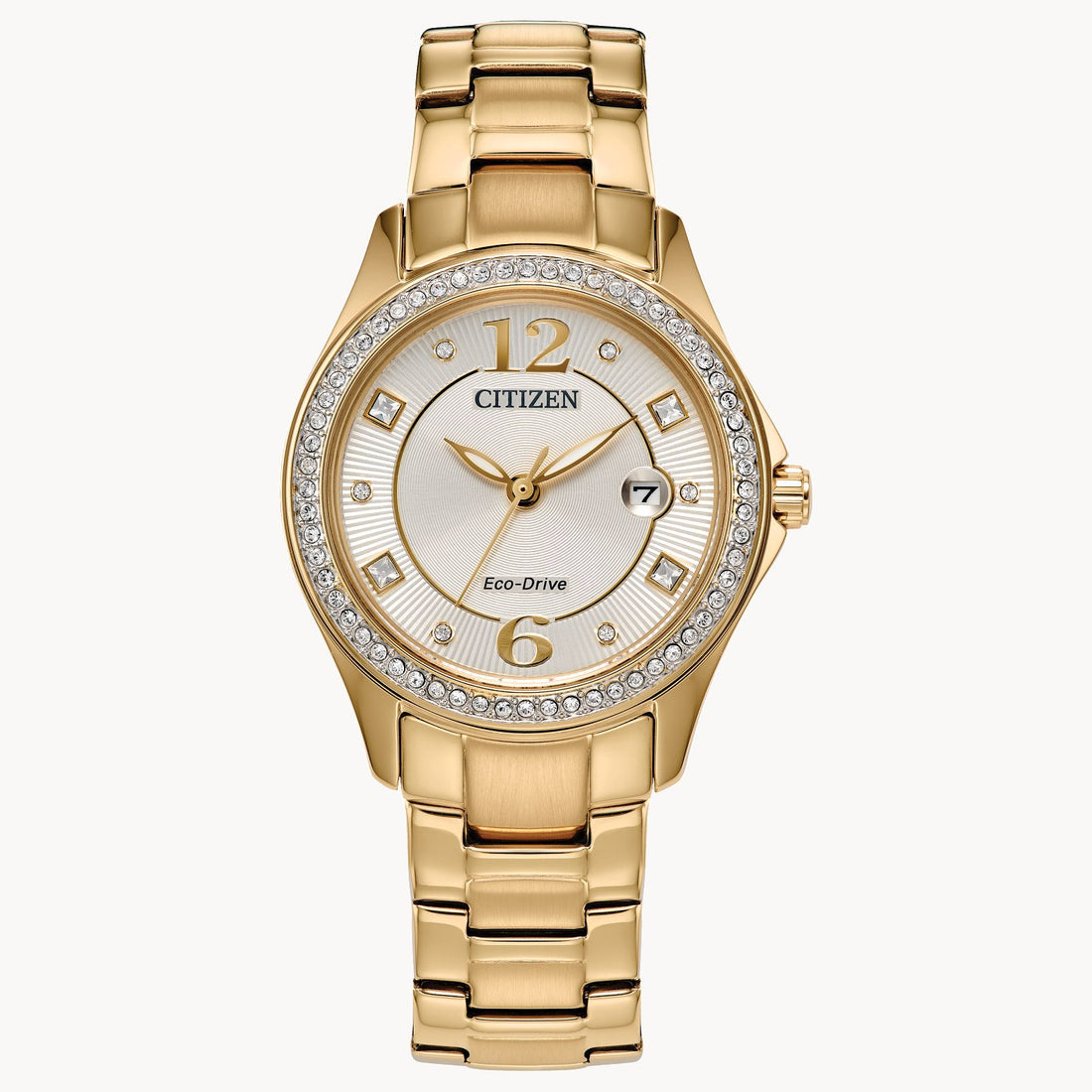 Citizen Ladies Stainless Steel Watch with Crystal Bezel and Champagne Dial