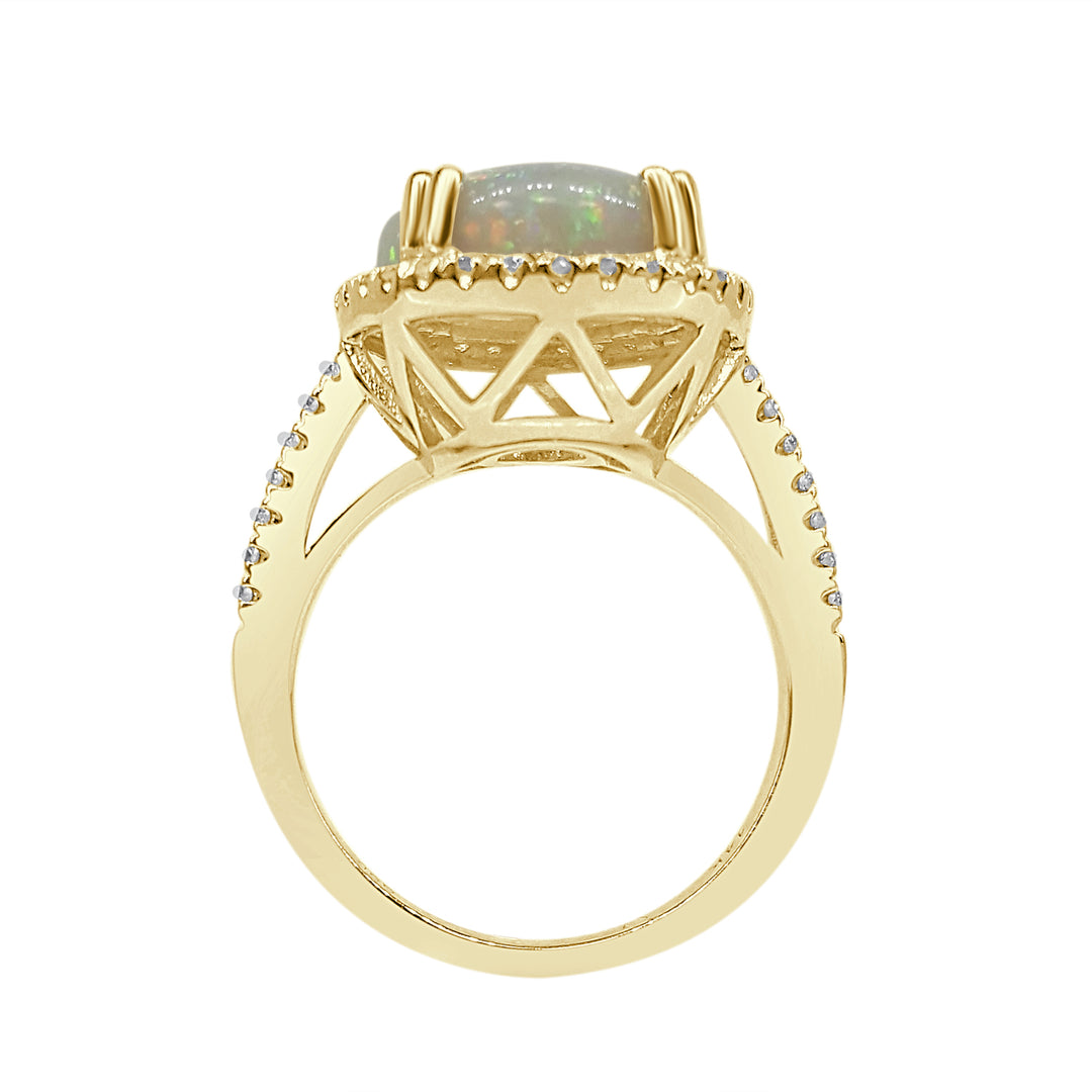 Halo Opal Ring in 14 Karat Yellow Gold with Oval Shape - 3.91 Carat