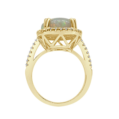 Halo Opal Ring in 14 Karat Yellow Gold with Oval Shape - 3.91 Carats