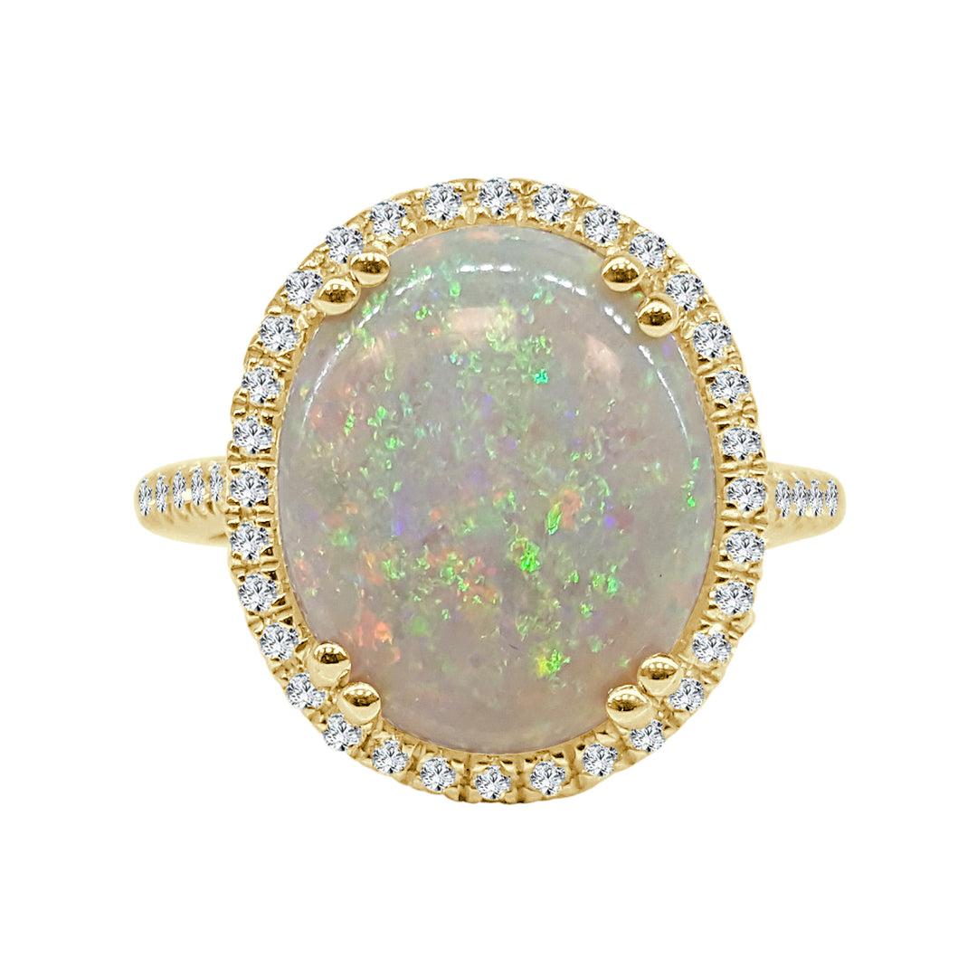 Halo Opal Ring in 14 Karat Yellow Gold with Oval Shape - 3.91 Carat