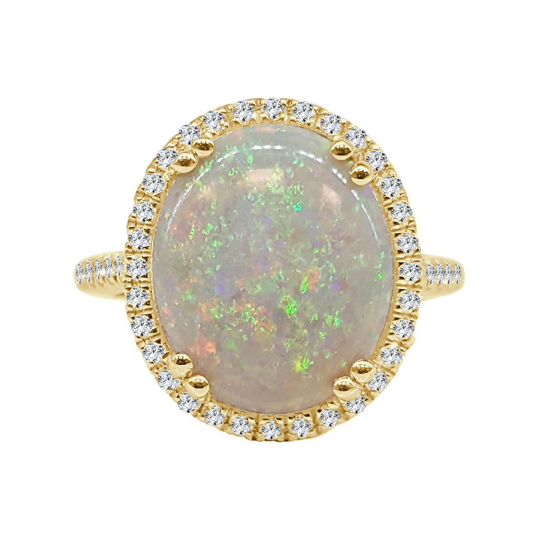 Halo Opal Ring in 14 Karat Yellow Gold with Oval Shape - 3.91 Carats
