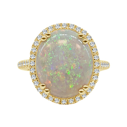 Halo Opal Ring in 14 Karat Yellow Gold with Oval Shape - 3.91 Carats