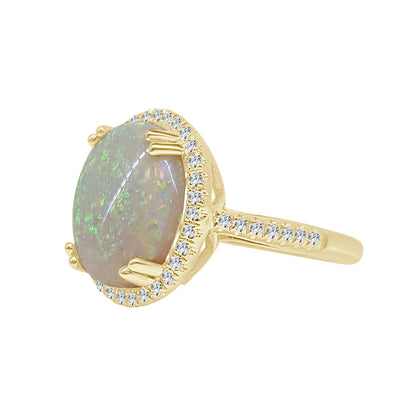 Halo Opal Ring in 14 Karat Yellow Gold with Oval Shape - 3.91 Carats