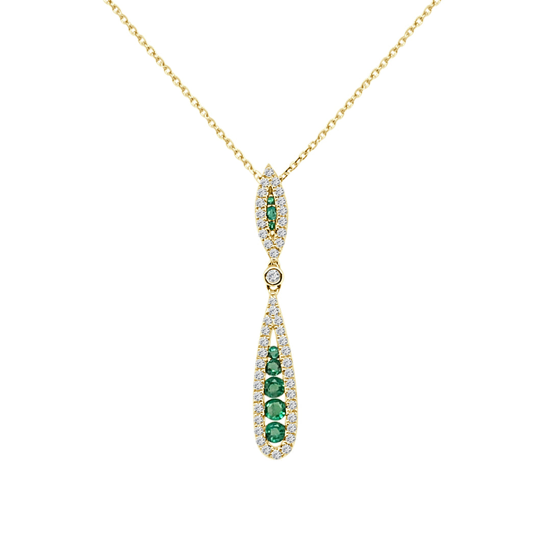 14 Karat Yellow Gold Fancy Teardrop Emerald Necklace