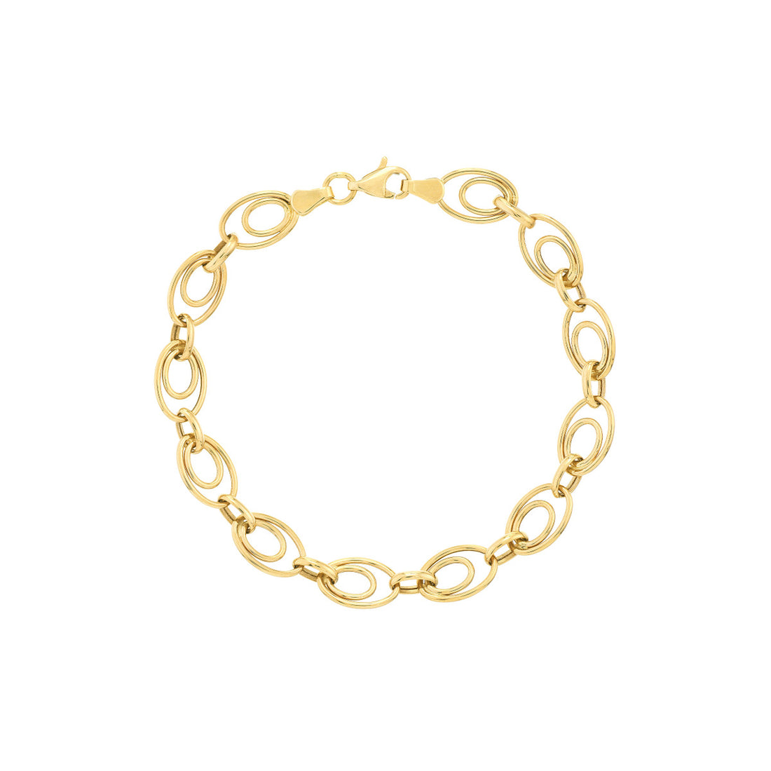 Double Oval Link 14 Karat Yellow Gold Bracelet