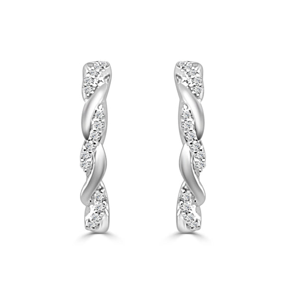 10K White Gold Twisted Huggie Earrings with Natural 0.10ct Round Diamond