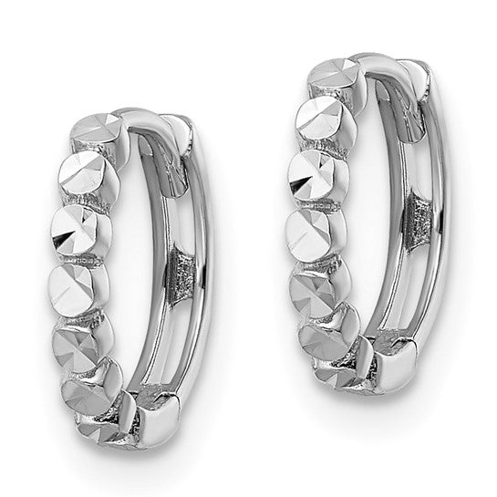 Dazzling Elegance: 14 Karat White Gold Diamond Cut Hinged Hoop Earrings